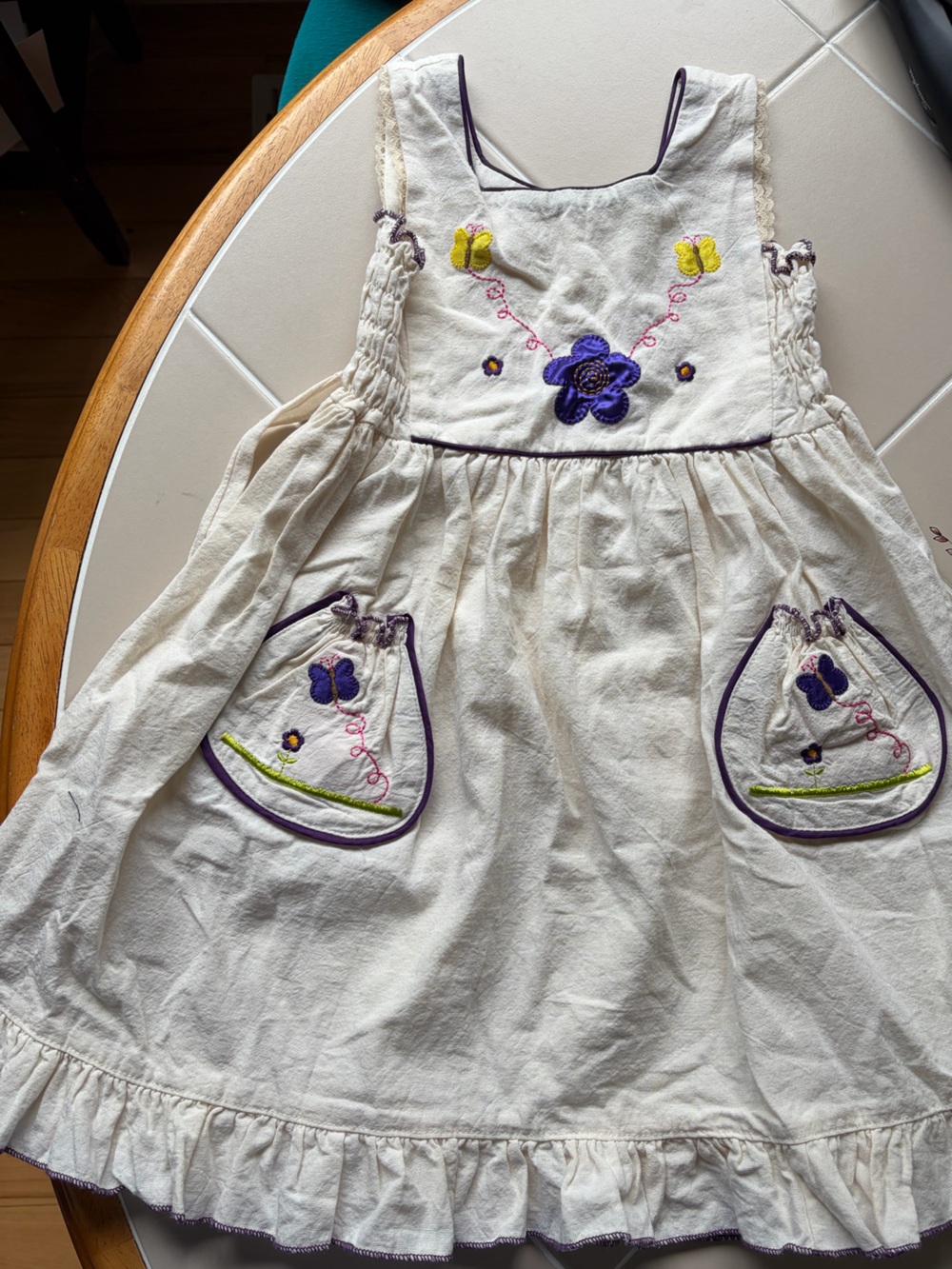 Girls Cream Skirt with Purple Floral Embroidery - Kids Bottoms